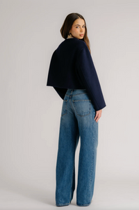 Floren Cropped Double Breasted Coat, Midnight Navy
