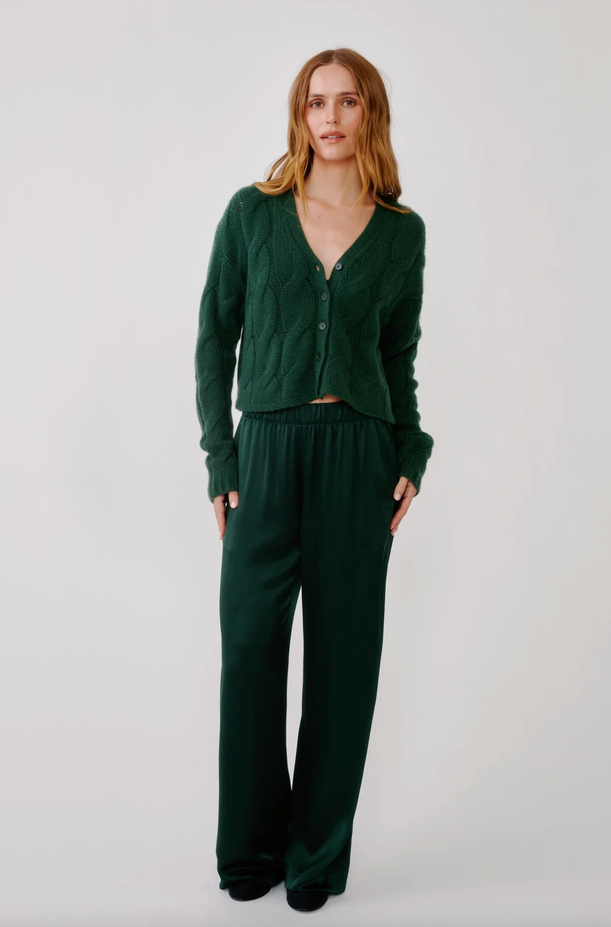 Brynn High Rise Pull On Wide Leg Pant, Hunter Green