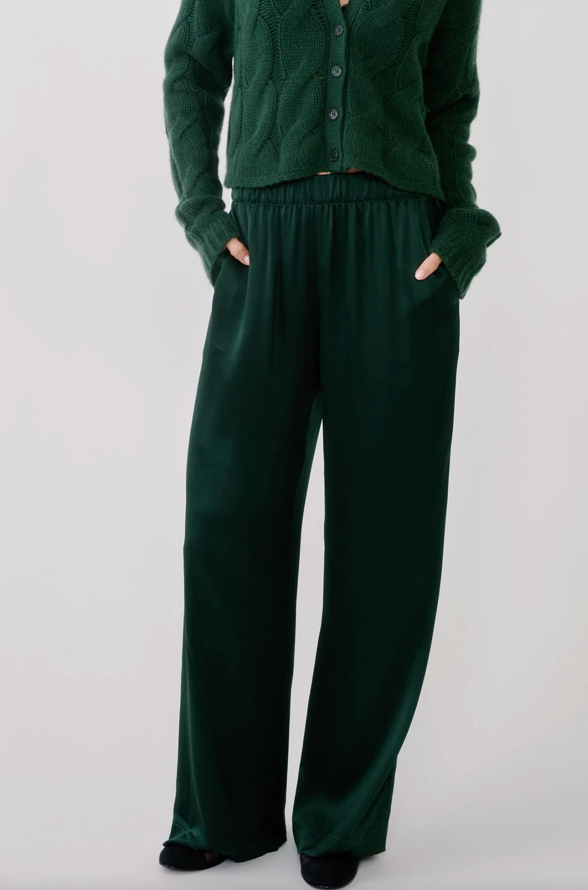 Brynn High Rise Pull On Wide Leg Pant, Hunter Green