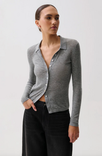 Korey Merino Blend Featherweight Rib Cardigan, Heather Charcoal