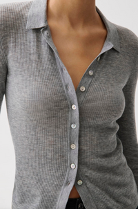 Korey Merino Blend Featherweight Rib Cardigan, Heather Charcoal