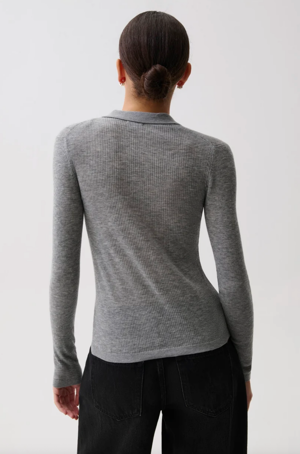 Korey Merino Blend Featherweight Rib Cardigan, Heather Charcoal