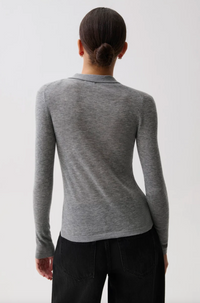 Korey Merino Blend Featherweight Rib Cardigan, Heather Charcoal