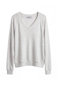 Brielle Brushed Cotton Mohair V Neck Long Sleeve, Ash