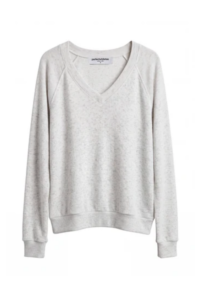 Brielle Brushed Cotton Mohair V Neck Long Sleeve, Ash