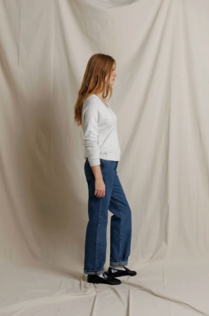 Brielle Brushed Cotton Mohair V Neck Long Sleeve, Ash