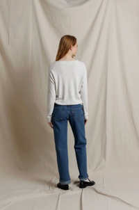 Brielle Brushed Cotton Mohair V Neck Long Sleeve, Ash
