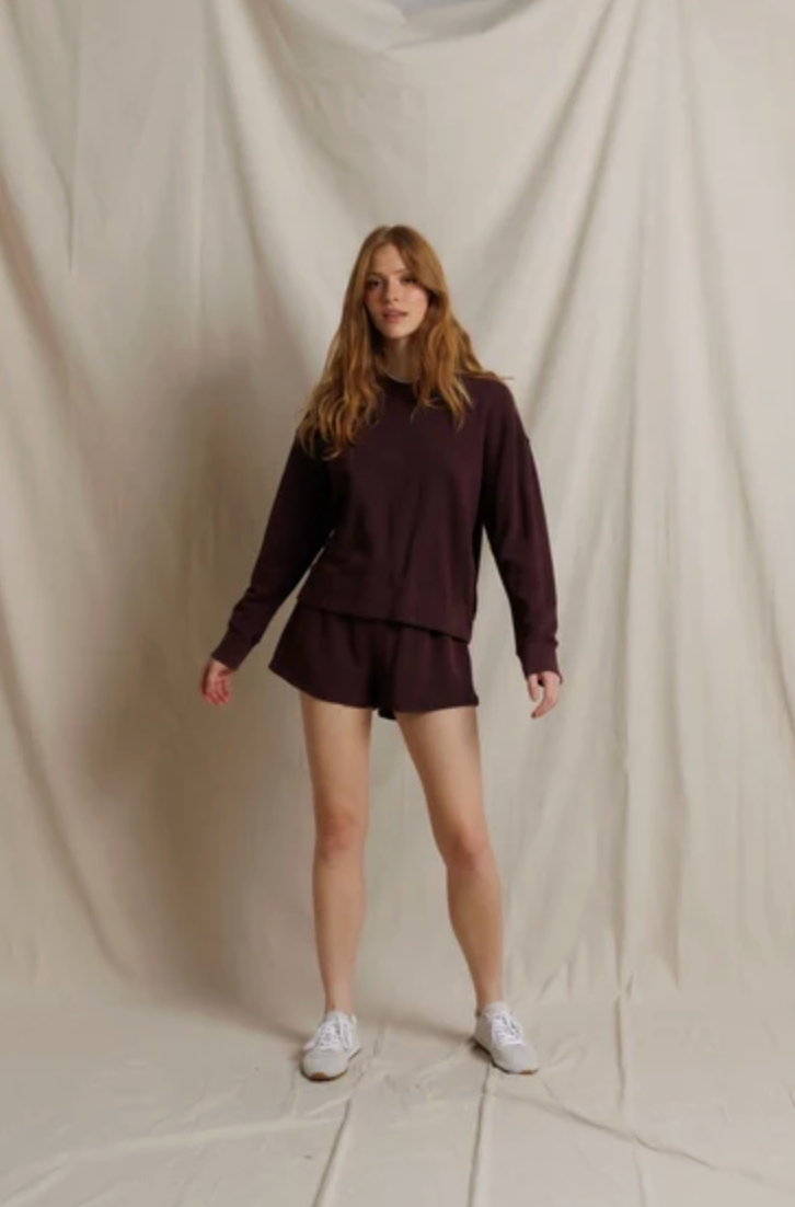 Layla French Terry Sweat Shorts, Cherry Lacquer