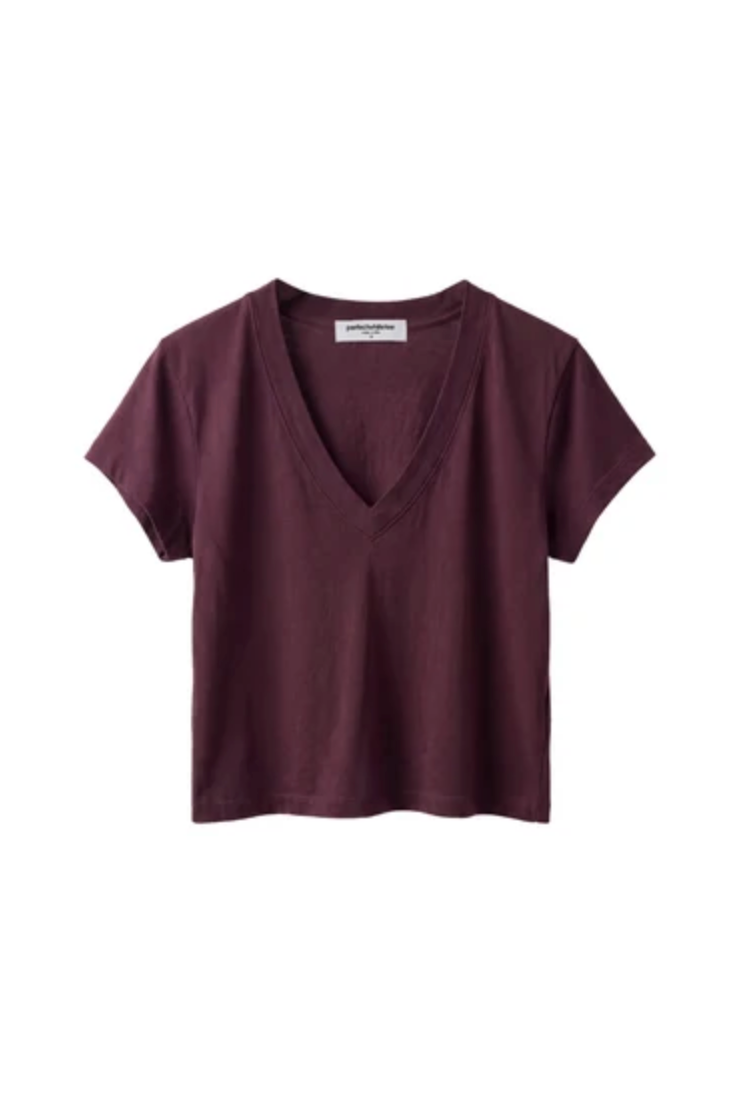 Alanis Recycled Cotton V Neck, Cherry Lacquer
