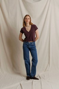 Alanis Recycled Cotton V Neck, Cherry Lacquer