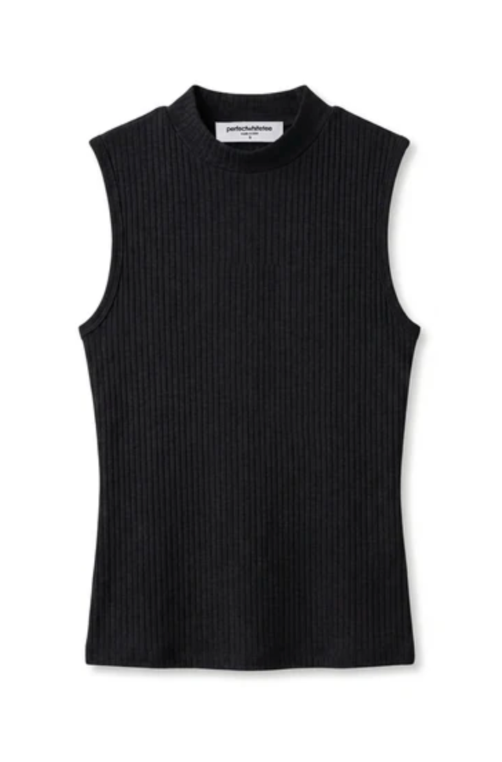 Violet Sweater Rib Mockneck Tank, True Black