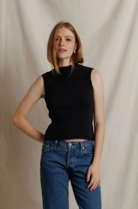 Violet Sweater Rib Mockneck Tank, True Black