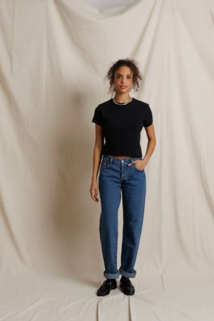 Isa Sweater Rib Crewneck Short Sleeve, True Black