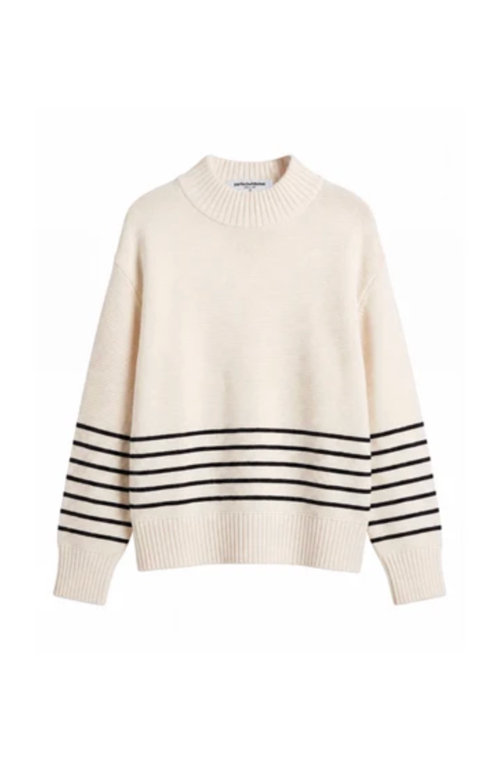 Elsie Turtleneck Sweater, Sugar Black Stripe