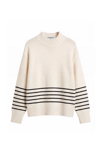 Elsie Turtleneck Sweater, Sugar Black Stripe