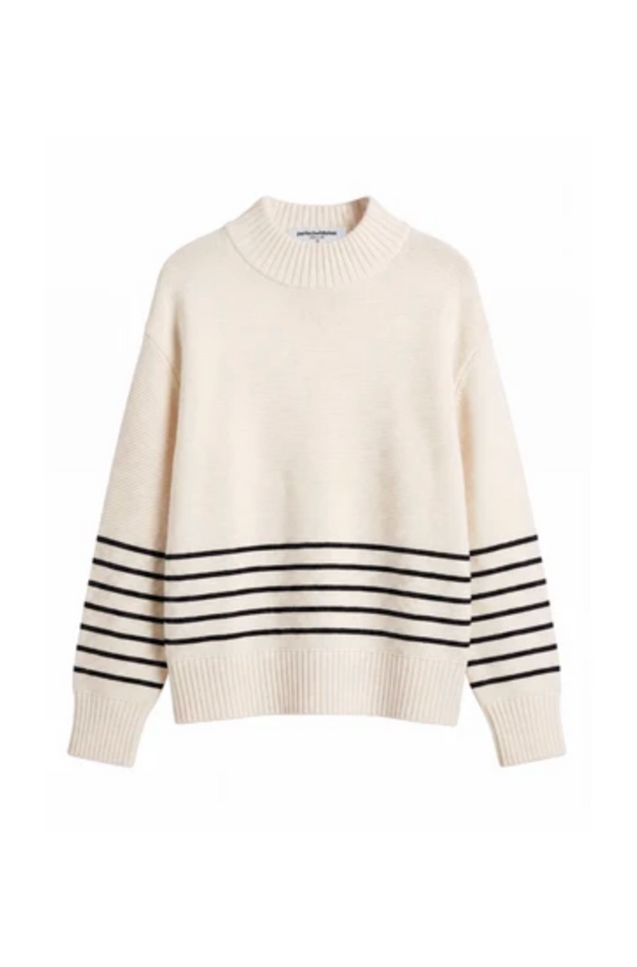 Elsie Turtleneck Sweater, Sugar Black Stripe