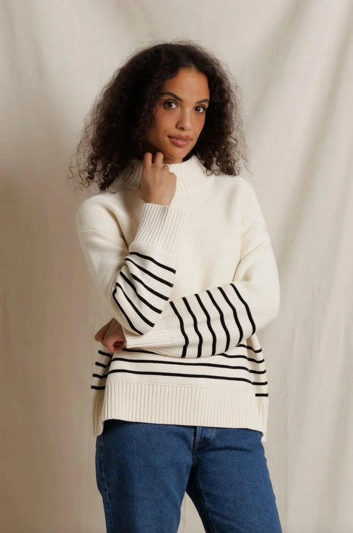 Elsie Turtleneck Sweater, Sugar Black Stripe