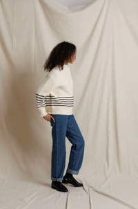 Elsie Turtleneck Sweater, Sugar Black Stripe