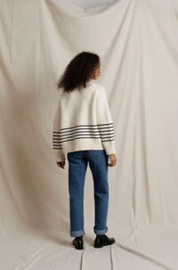 Elsie Turtleneck Sweater, Sugar Black Stripe