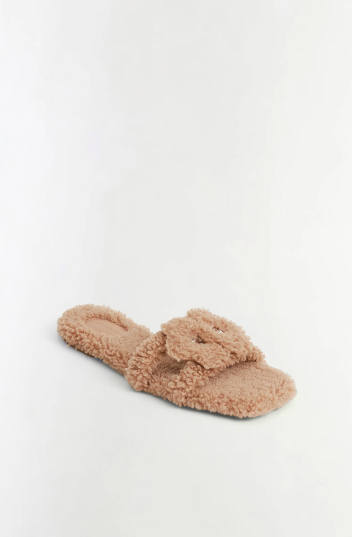 Monogram Shearling Sandal, Light Camel
