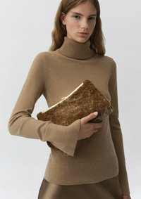 Solange Shearling Clutch, Caramel