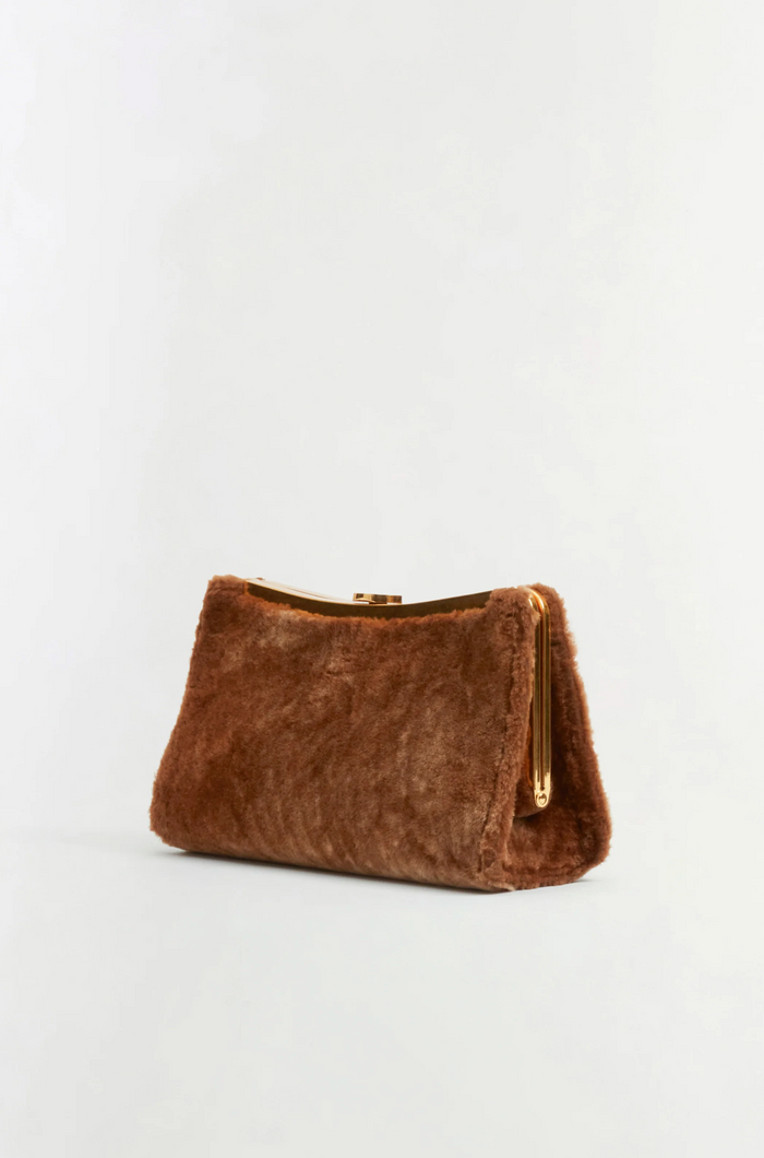 Solange Shearling Clutch, Caramel