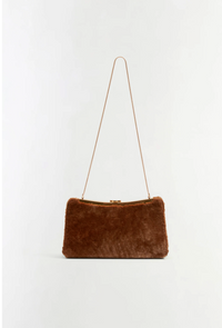 Solange Shearling Clutch, Caramel