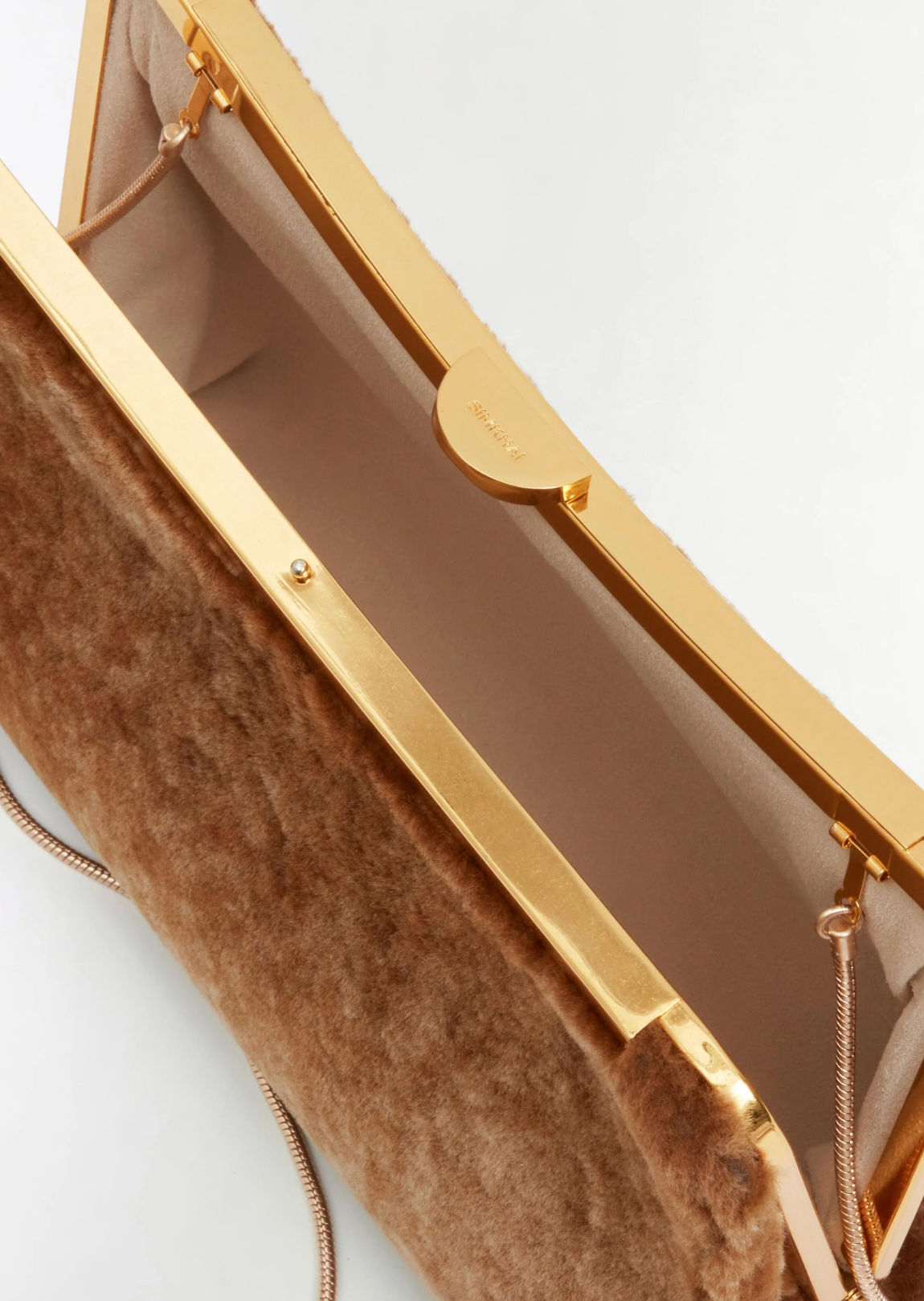 Solange Shearling Clutch, Caramel
