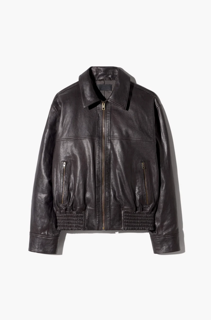 Aime Leather Bomber Jacket, Brown