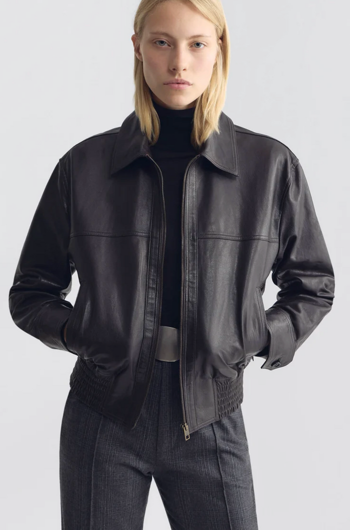 Aime Leather Bomber Jacket, Brown