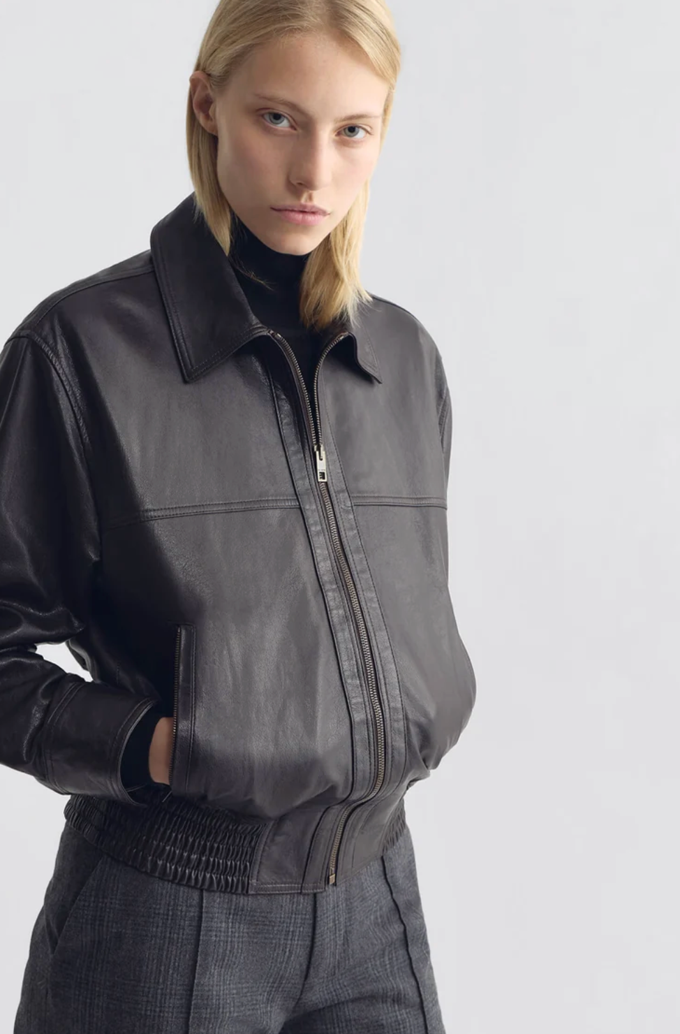 Aime Leather Bomber Jacket, Brown