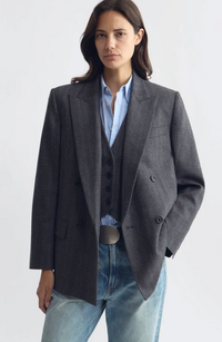 Leston Wool Blazer, Grey Blue Check