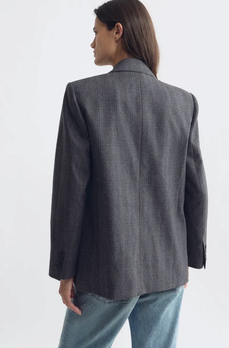 Leston Wool Blazer, Grey Blue Check