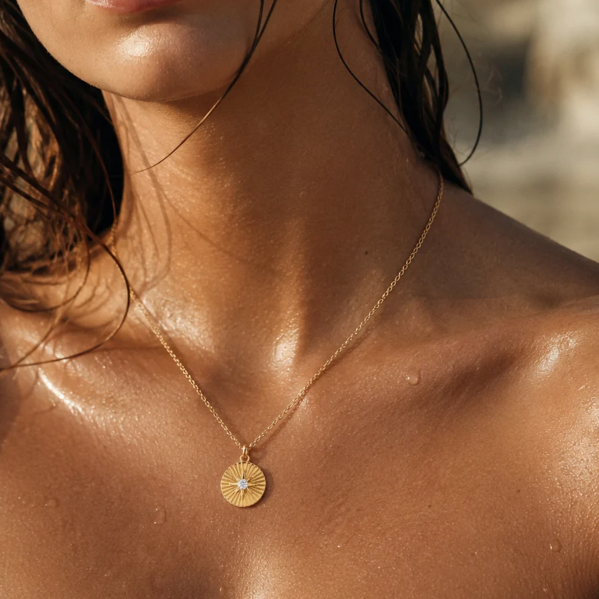 Rue Sunburst Disc Necklace, Gold