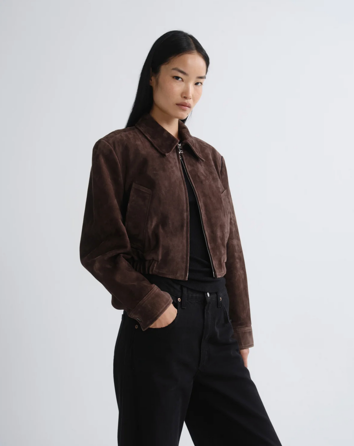 Nahla Cropped Suede Jacket, Root