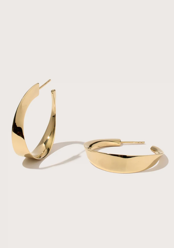 Twisted Wave Hoops, Gold Plated