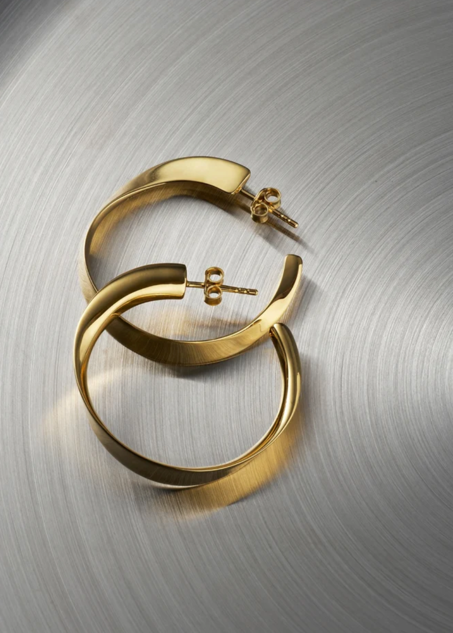 Twisted Wave Hoops, Gold Plated