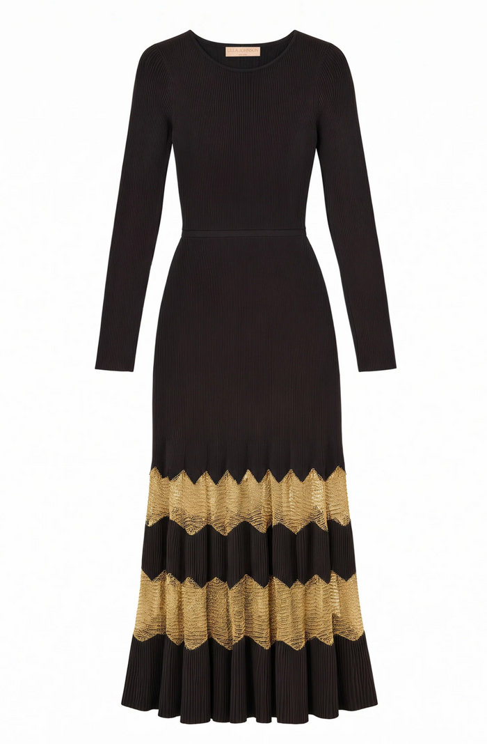 Amaia LS Knit Dress, Noir/Gold