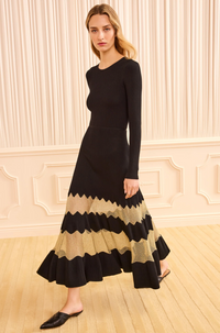 Amaia LS Knit Dress, Noir/Gold