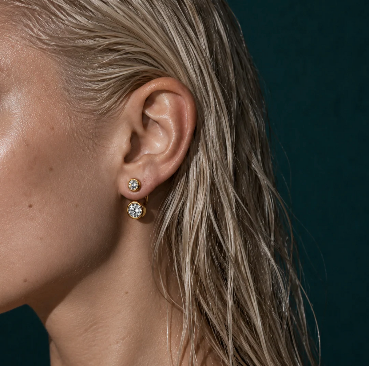 Ines Bezel Jacket Earring, Gold