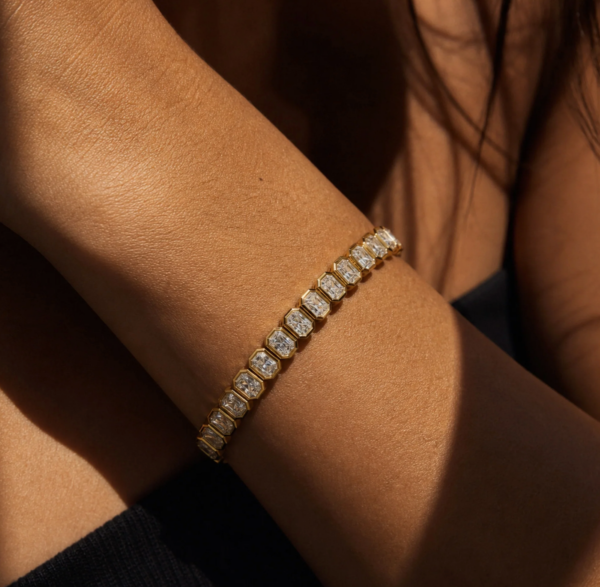 Noa Radiant Bezel Tennis Chain Bracelet, Gold