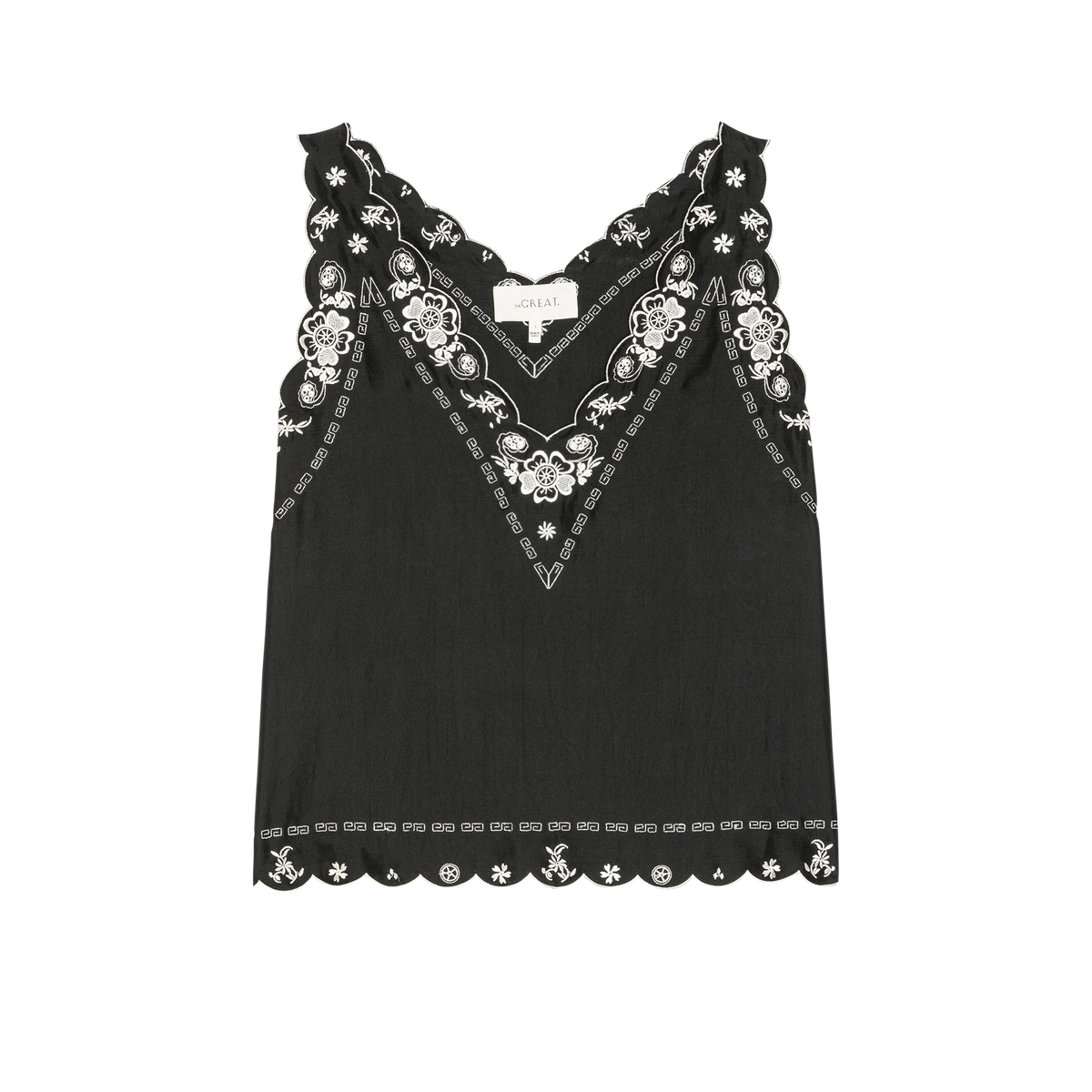The Embroidered Floral Slip Top, Black