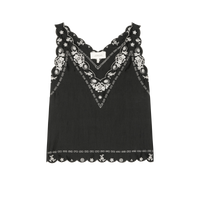 The Embroidered Floral Slip Top, Black