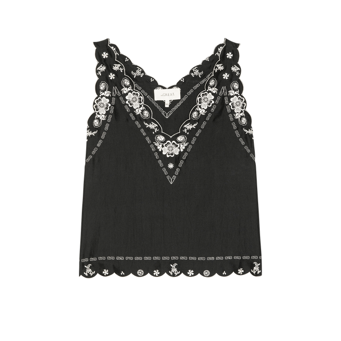 The Embroidered Floral Slip Top, Black