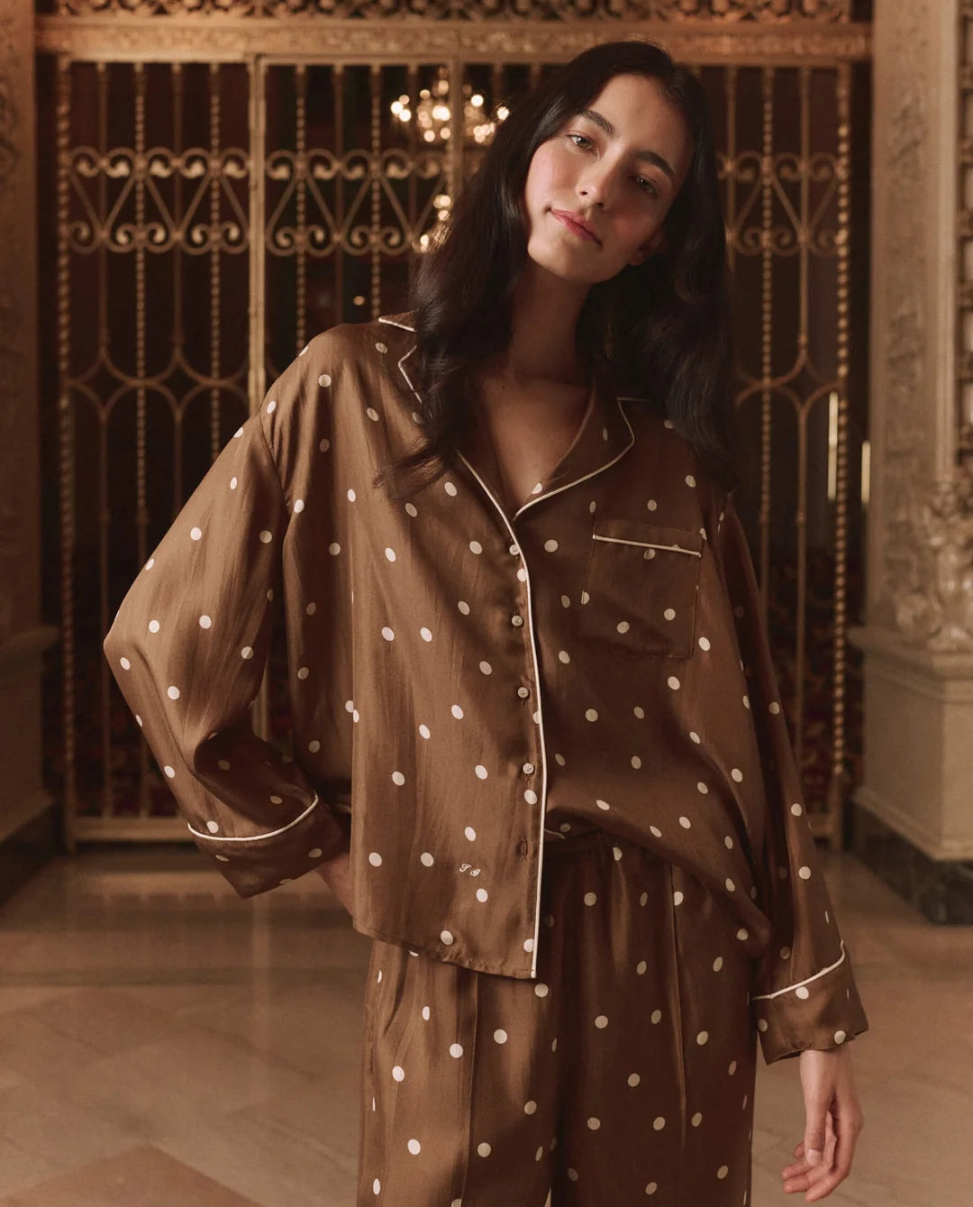 The Monogram Pajama Top, Copper Dot