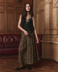 The Embroidered Floral Slip Top, Black