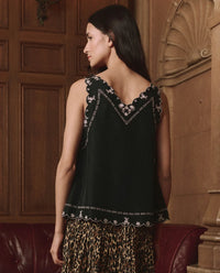 The Embroidered Floral Slip Top, Black