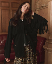 The Western Fringe Sweater Jacket, Black