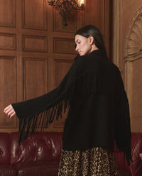 The Western Fringe Sweater Jacket, Black