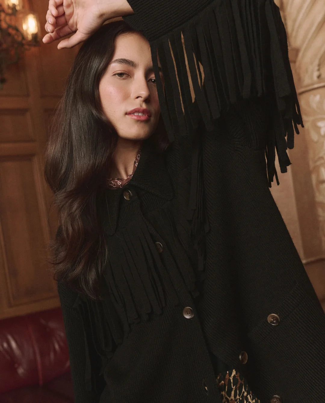 The Western Fringe Sweater Jacket, Black